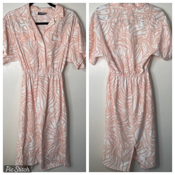 Vintage Dresses & Skirts - Vintage 70s Pink Tabby of California Abstract Botanical Print Shirtdress Sz 10